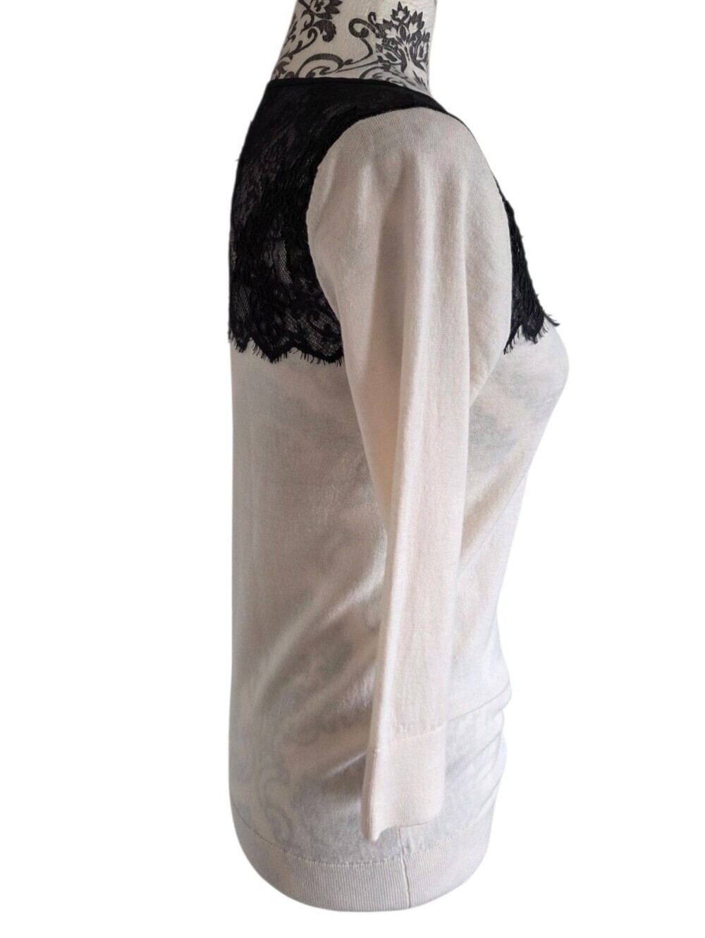 Club Monaco Nelma Lace Sweater Women Small Cream Black Wool - Picture 4 of 9
